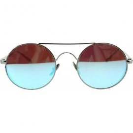 Round Round Circle Lens Flat Top Bridge Metal Rim Hippie Sunglasses - Silver Blue - C018EUAU2DM $16.47