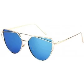 Cat Eye Fashion Twin-Beams Classic Women Metal Frame Mirror Sunglasses Cat Eye Glasses Gold - CV18O3Q85Q4 $18.53