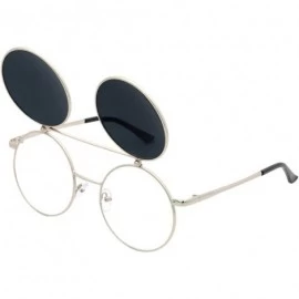 Goggle Flip up Steampunk Round Circle Retro Sunglasses - Silver-black - C418OZE5U4Q $20.00