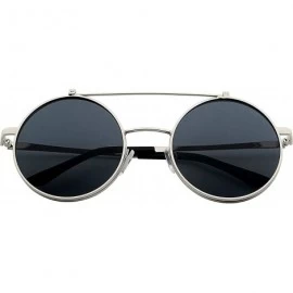 Goggle Flip up Steampunk Round Circle Retro Sunglasses - Silver-black - C418OZE5U4Q $9.47