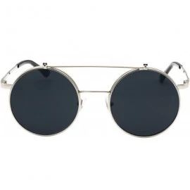 Goggle Flip up Steampunk Round Circle Retro Sunglasses - Silver-black - C418OZE5U4Q $20.00