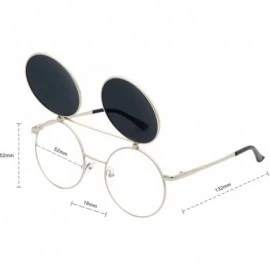Goggle Flip up Steampunk Round Circle Retro Sunglasses - Silver-black - C418OZE5U4Q $20.00