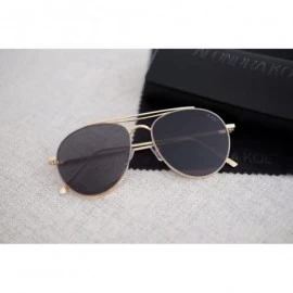 Round The Delight Aviators Metal Frame Sunglasses - Gold Frame / Black Lens - C3188C0R60C $28.00