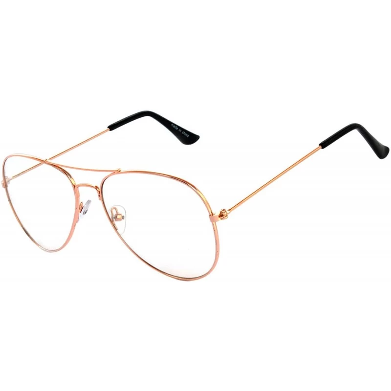 Wrap Aviator Clear Lens Premium Metal Sunglasses Men's Women's Non-Prescription OWL - Aviator_gold_frame - C612O266J56 $17.10