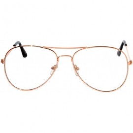 Wrap Aviator Clear Lens Premium Metal Sunglasses Men's Women's Non-Prescription OWL - Aviator_gold_frame - C612O266J56 $10.54