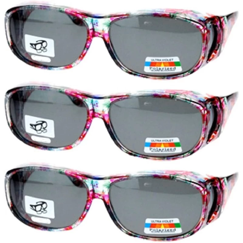 Oval 3 Pair Polarized Sunglasses Fit Over Glasses Oval Rectangular Sunglasses - Floral - C7197TGZXD9 $28.90