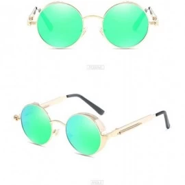 Goggle Unisex Sunglasses Polarized Round Metal Shades Steampunk UV400 Eyewear - Golden Frame/Green Lens - CA18OWDE026 $32.39