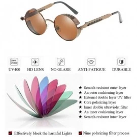 Goggle Unisex Sunglasses Polarized Round Metal Shades Steampunk UV400 Eyewear - Golden Frame/Green Lens - CA18OWDE026 $32.39