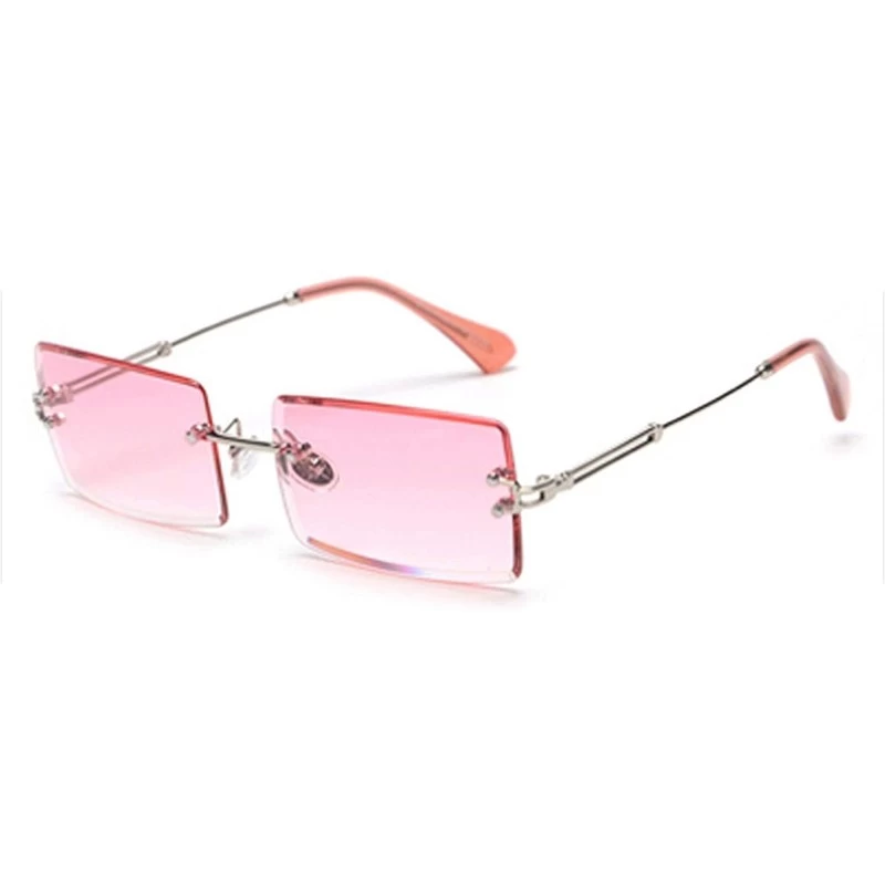 Round Small Rectangle Sunglasses Women RimlSquare Sun Glasses 2019 Summer Style Female Uv400 Green Brown - Clear Pink - CO199...