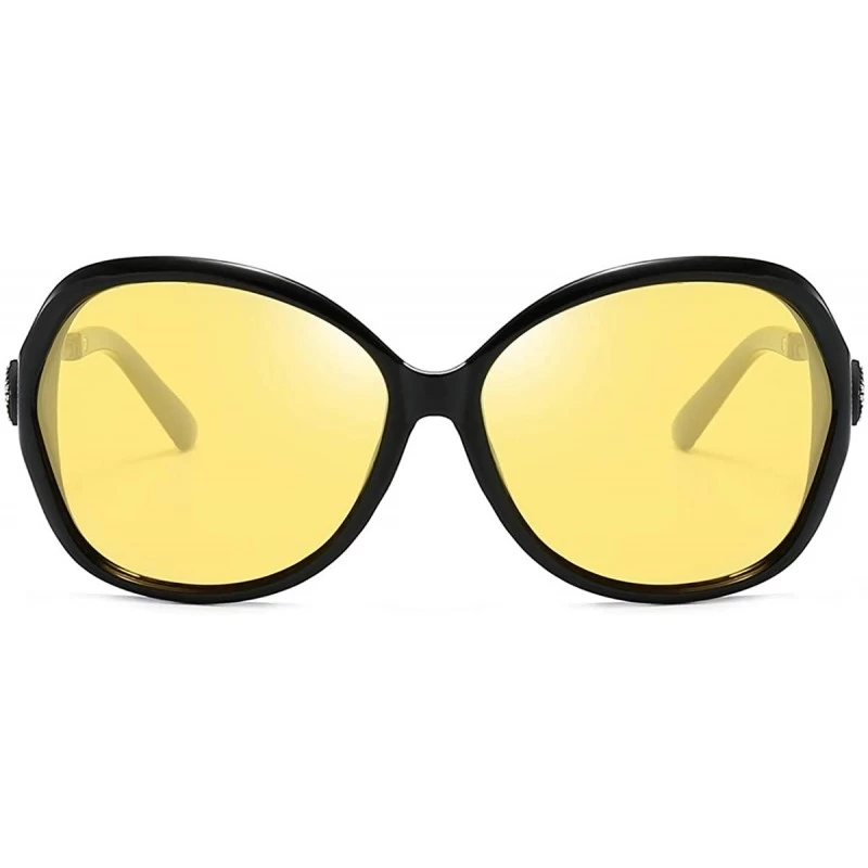Oversized Night Vision Glasses for Driving Anti-glare Polarized Nightguide HD Glasses Women - Black - CA1945RAAI6 $27.59