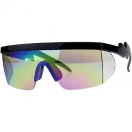 Wayfarer Flat Top Crooked Bolt Arm Goggle Style Color Mirror Shield 80s Sunglasses - Black Blue - C218SN8Z7TS $15.46