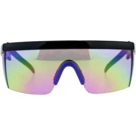 Wayfarer Flat Top Crooked Bolt Arm Goggle Style Color Mirror Shield 80s Sunglasses - Black Blue - C218SN8Z7TS $15.46