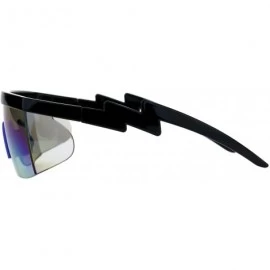 Wayfarer Flat Top Crooked Bolt Arm Goggle Style Color Mirror Shield 80s Sunglasses - Black Blue - C218SN8Z7TS $24.30