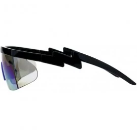 Wayfarer Flat Top Crooked Bolt Arm Goggle Style Color Mirror Shield 80s Sunglasses - Black Blue - C218SN8Z7TS $15.46