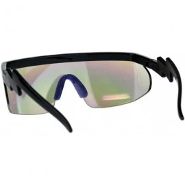 Wayfarer Flat Top Crooked Bolt Arm Goggle Style Color Mirror Shield 80s Sunglasses - Black Blue - C218SN8Z7TS $15.46