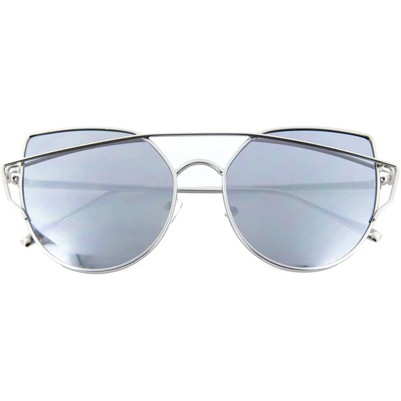 Cat Eye Womens Cat Eye Sunglasses Top Crossbar Oceanic Color Flat Lens Trendy Hipster Chic - Silver2 - CF12O42MCT7 $17.50