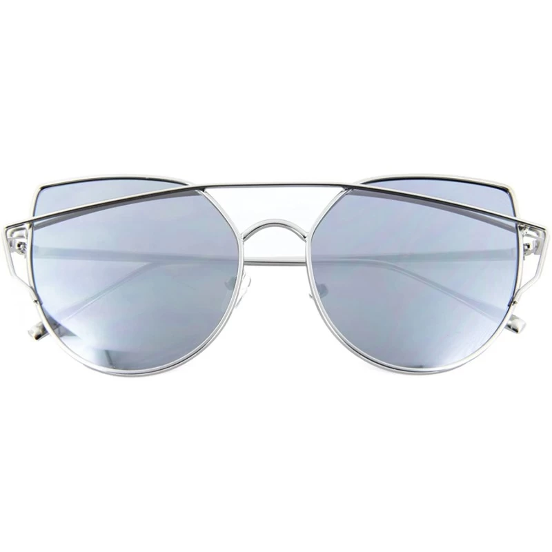 Cat Eye Womens Cat Eye Sunglasses Top Crossbar Oceanic Color Flat Lens Trendy Hipster Chic - Silver2 - CF12O42MCT7 $7.00