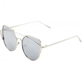 Cat Eye Womens Cat Eye Sunglasses Top Crossbar Oceanic Color Flat Lens Trendy Hipster Chic - Silver2 - CF12O42MCT7 $7.00