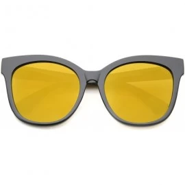 Square Women's Horn Rimmed Color Mirror Flat Lens Oversize Cat Eye Sunglasses 57mm - Black / Gold Mirror - CI12JP6FXL7 $19.27