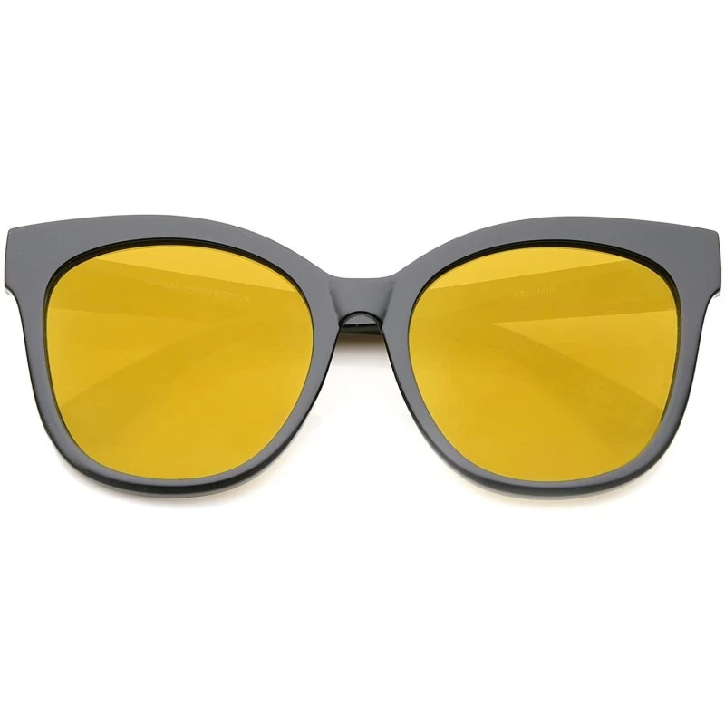 Square Women's Horn Rimmed Color Mirror Flat Lens Oversize Cat Eye Sunglasses 57mm - Black / Gold Mirror - CI12JP6FXL7 $19.27