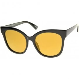 Square Women's Horn Rimmed Color Mirror Flat Lens Oversize Cat Eye Sunglasses 57mm - Black / Gold Mirror - CI12JP6FXL7 $19.27
