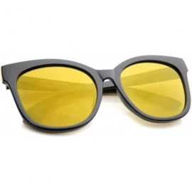 Square Women's Horn Rimmed Color Mirror Flat Lens Oversize Cat Eye Sunglasses 57mm - Black / Gold Mirror - CI12JP6FXL7 $19.27