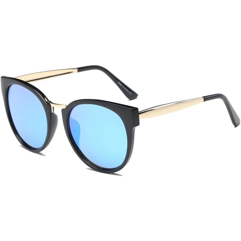 Oversized Women Modern Fashion Round Oversized Cat Eye UV Protection Sunglasses - Blue - CP18WU8YQTT $15.09