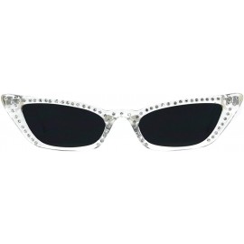 Rectangular Womens Skinny Sunglasses Rhinestone Rectangular Cateye Frame UV 400 - Clear (Black) - CS18IDOWI28 $19.78