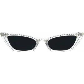 Rectangular Womens Skinny Sunglasses Rhinestone Rectangular Cateye Frame UV 400 - Clear (Black) - CS18IDOWI28 $9.37