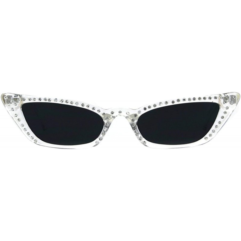 Rectangular Womens Skinny Sunglasses Rhinestone Rectangular Cateye Frame UV 400 - Clear (Black) - CS18IDOWI28 $21.87