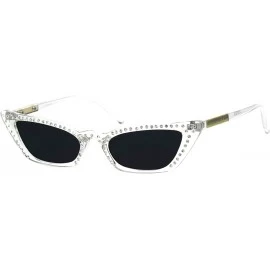 Rectangular Womens Skinny Sunglasses Rhinestone Rectangular Cateye Frame UV 400 - Clear (Black) - CS18IDOWI28 $9.37