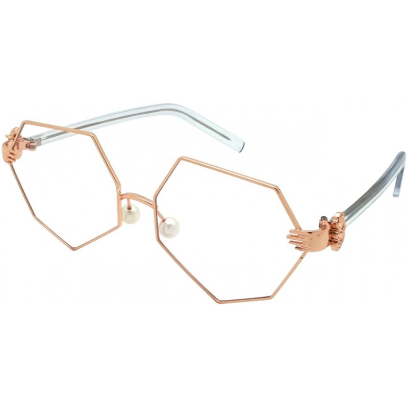 Oversized Vintage Style Angular Frames with Flat Lens 3136-FLCL - Rose Gold - CB182LAGGDT $12.11