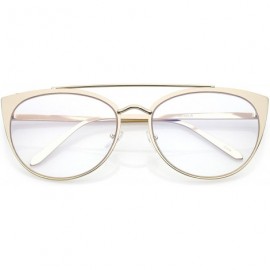 Cat Eye Women's Oversize Metal Crossbar Round Clear Flat Lens Cat Eye Glasses 61mm - Gold / Clear - C9187I9Y7SE $23.21