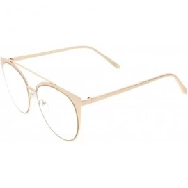 Cat Eye Women's Oversize Metal Crossbar Round Clear Flat Lens Cat Eye Glasses 61mm - Gold / Clear - C9187I9Y7SE $12.32