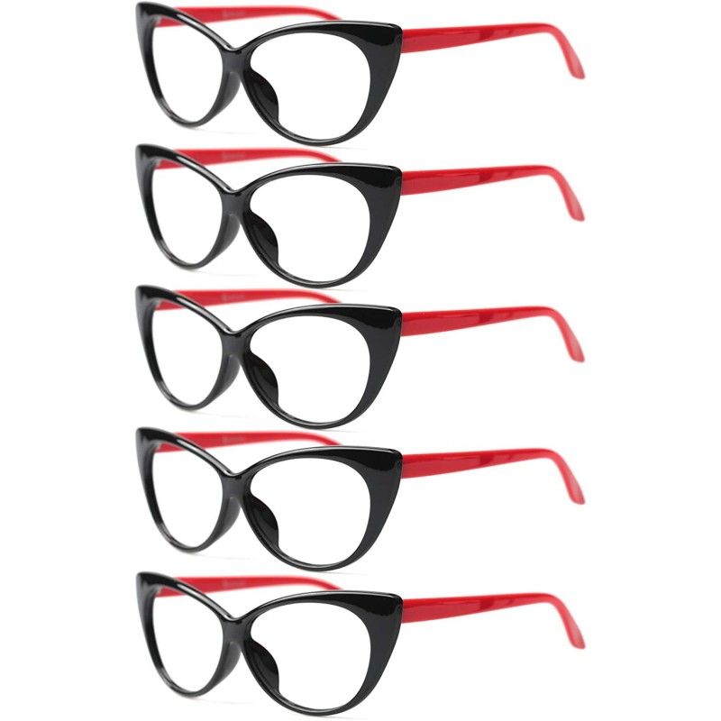 Cat Eye 3-Pair Value Pack Fashion Designer Cat Eye Reading Glasses for Womens - 5 Pairs in Red - CD18A5NCSRK $20.19