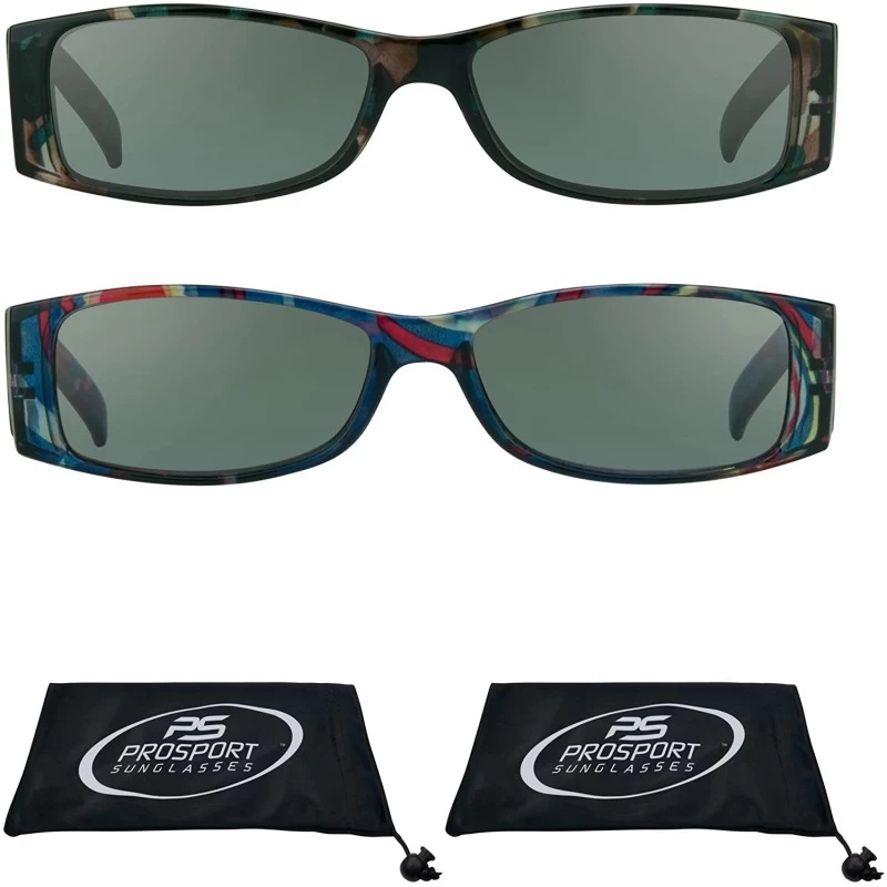 Square Trendy Square Framed Reading Sunglasses for Women (Camo + Blue - 3.50) - C9180R3SDYN $13.69