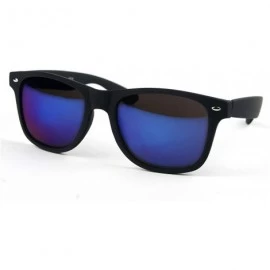 Wayfarer Rubber Coated Soft Feel Spring Hinge Sunglasses P714 - Matt Black Blue Mirror - CI18Q08EQYT $8.56