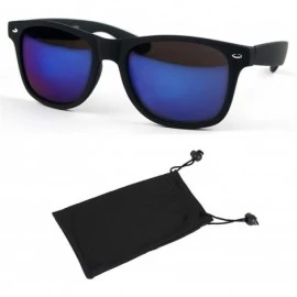 Wayfarer Rubber Coated Soft Feel Spring Hinge Sunglasses P714 - Matt Black Blue Mirror - CI18Q08EQYT $8.56