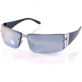 Shield Large Slim Wraparound Rimless Mirror Sunglasses with Open Temple A194 - Blue Rv - CB18EI4S7LO $27.06