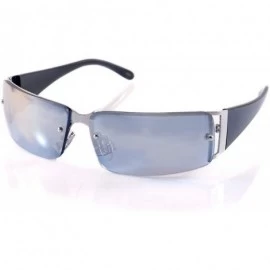 Shield Large Slim Wraparound Rimless Mirror Sunglasses with Open Temple A194 - Blue Rv - CB18EI4S7LO $10.26