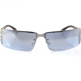 Shield Large Slim Wraparound Rimless Mirror Sunglasses with Open Temple A194 - Blue Rv - CB18EI4S7LO $10.26
