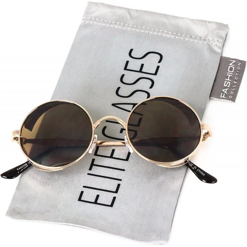 Round Steampunk Retro Gothic Hippie Colored Metal Round Frame Sunglasses Colored Lens - Gold Brown - C51869C655Z $19.17