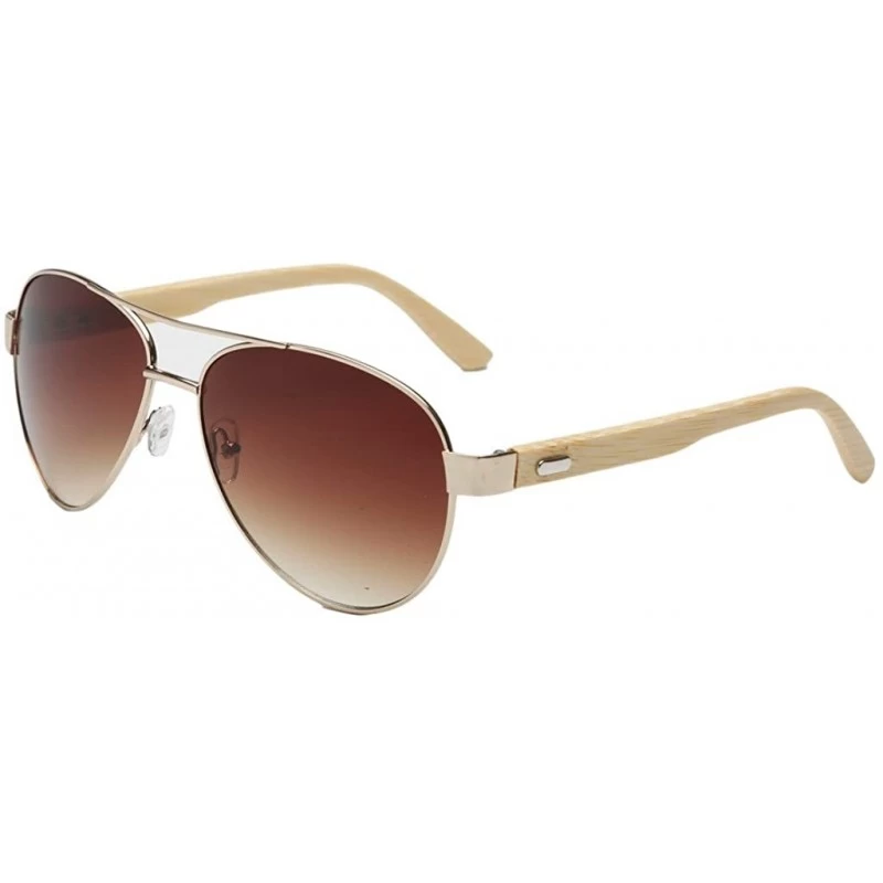 Oversized Unisex Wooden Bamboo Aviator Sunglasses Classic Retro Designer Uv400 60mm - Brown/Brown - CG12EMXXI3D $9.82