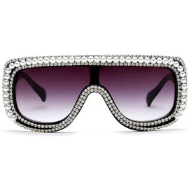 Shield Large Oversized Square Geometric Shine Style Diamond Women Sunglasses - Pearl-black - C71836552X4 $33.40