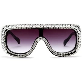 Shield Large Oversized Square Geometric Shine Style Diamond Women Sunglasses - Pearl-black - C71836552X4 $12.22