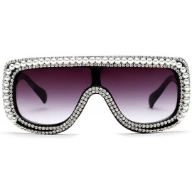 Shield Large Oversized Square Geometric Shine Style Diamond Women Sunglasses - Pearl-black - C71836552X4 $30.55
