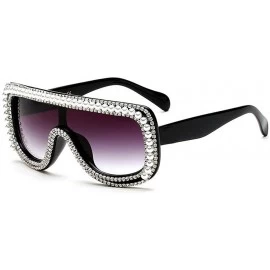 Shield Large Oversized Square Geometric Shine Style Diamond Women Sunglasses - Pearl-black - C71836552X4 $12.22