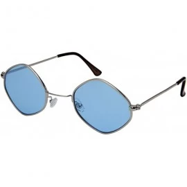 Square Small Retro Inspired Diamond Shaped Women Sunglasses Flat Lens 5142-FLKGM - Silver Frame/Blue Lens - C218H4N897N $9.19