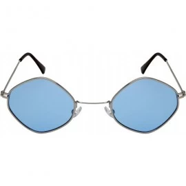 Square Small Retro Inspired Diamond Shaped Women Sunglasses Flat Lens 5142-FLKGM - Silver Frame/Blue Lens - C218H4N897N $9.19
