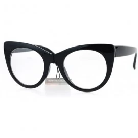 Cat Eye Womens Retro Vintage Style Round Thick Plastic Cat Eye Clear Lens Glasses - All Black - CX12O5QJNPH $12.41